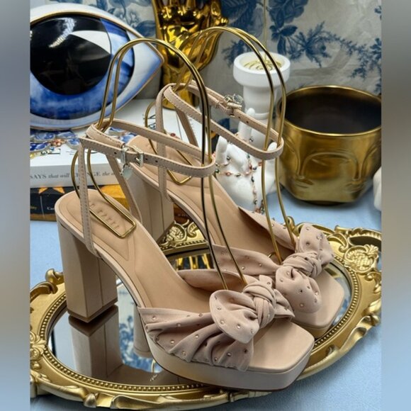 🆕 TED BAKER 🧿 NWOT MADDY Pink Crystal Embellished Bow Platform Sandals, Sz 7 - Picture 7 of 15